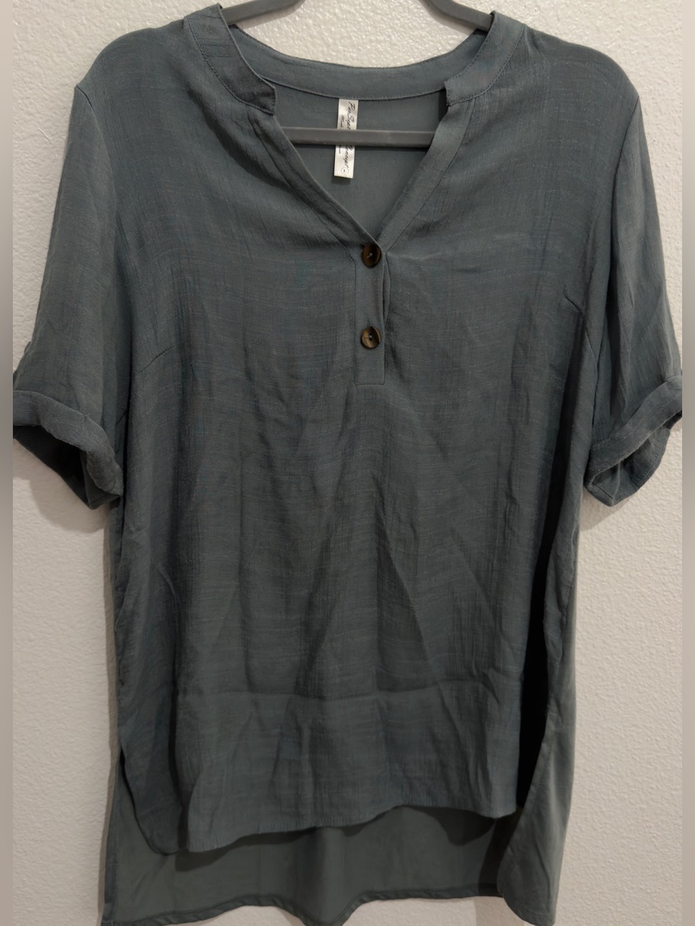 Slate Green Short-Sleeve Button Henley Shirt